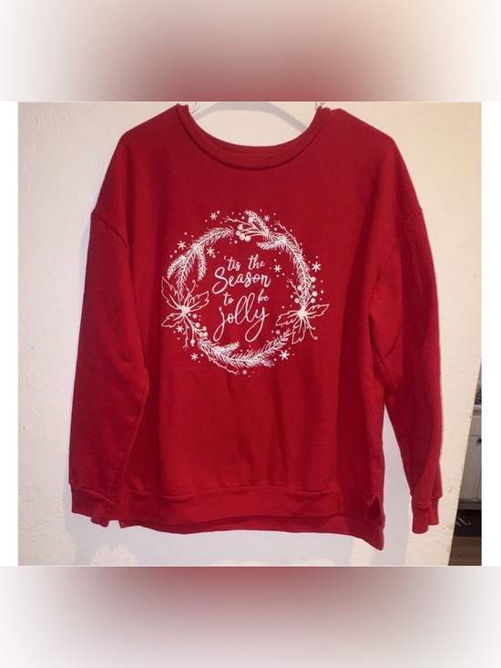 Holiday Time Sweaters - Holiday Time Red Crewneck Sweatshirt with White Holiday Wreath Graphic